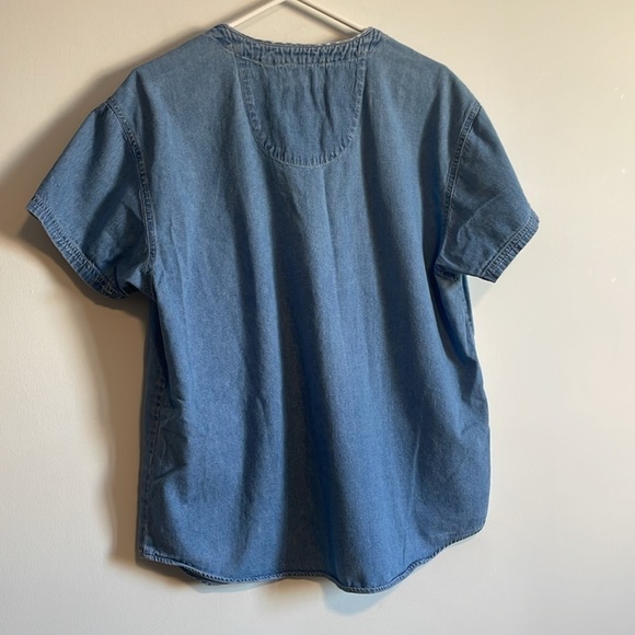 90s Cottage Cat Embroidered Cool Shirt Denim Granny Large Jean Blue Catlady - Picture 9 of 16